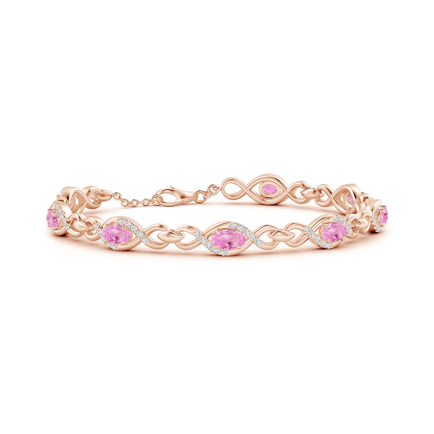 5x3mm A Oval Pink Sapphire Infinity Link Bracelet with Diamonds in Rose Gold