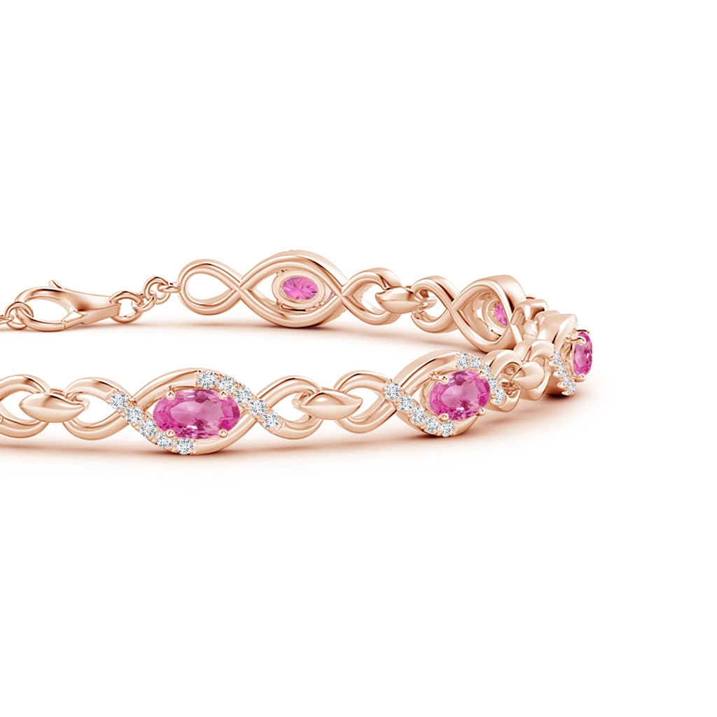 5x3mm AAA Oval Pink Sapphire Infinity Link Bracelet with Diamonds in Rose Gold Side 1