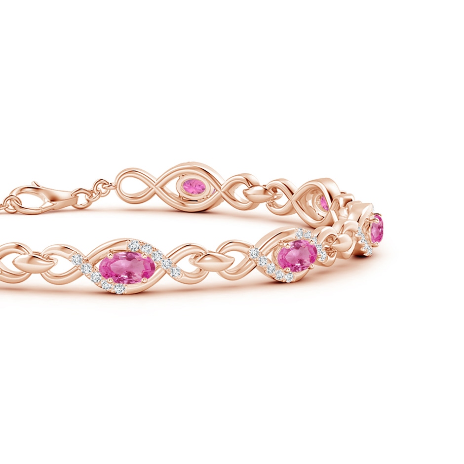 5x3mm AAA Oval Pink Sapphire Infinity Link Bracelet with Diamonds in Rose Gold side 1