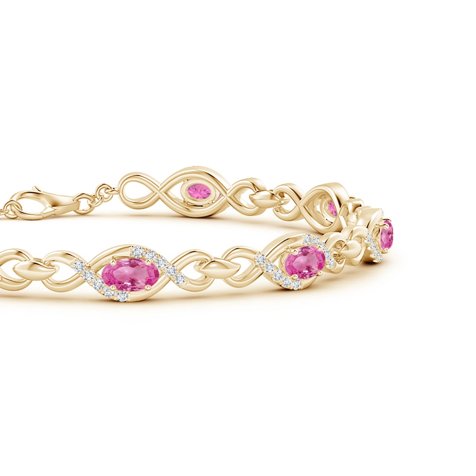 5x3mm AAA Oval Pink Sapphire Infinity Link Bracelet with Diamonds in Yellow Gold side 1