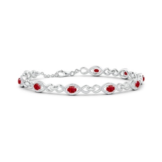 4x3mm AAA Oval Ruby Infinity Link Bracelet with Diamonds in White Gold