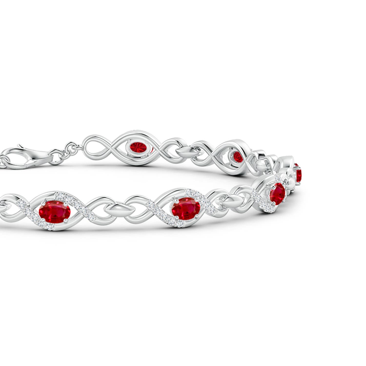 4x3mm AAA Oval Ruby Infinity Link Bracelet with Diamonds in White Gold