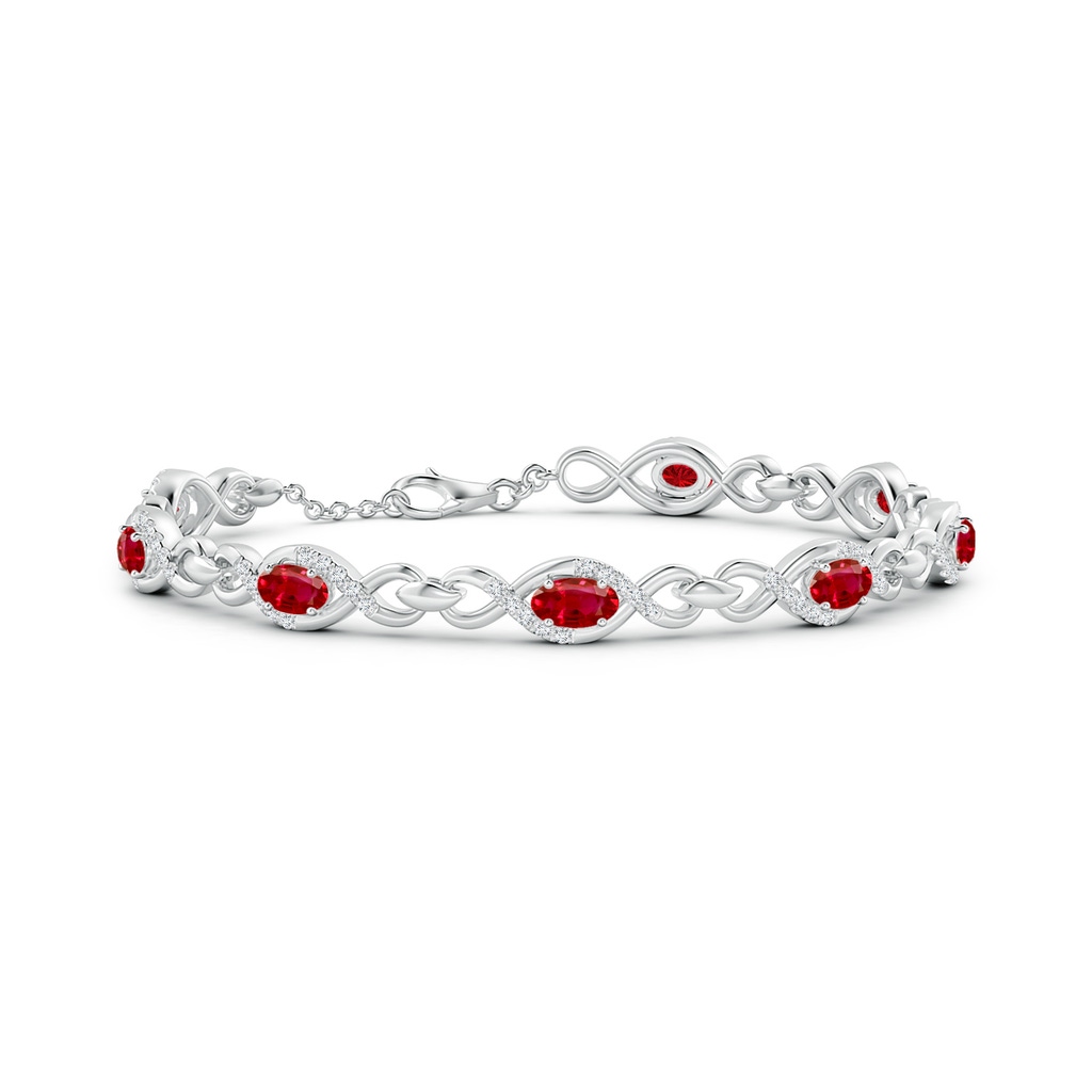 5x3mm AAA Oval Ruby Infinity Link Bracelet with Diamonds in White Gold