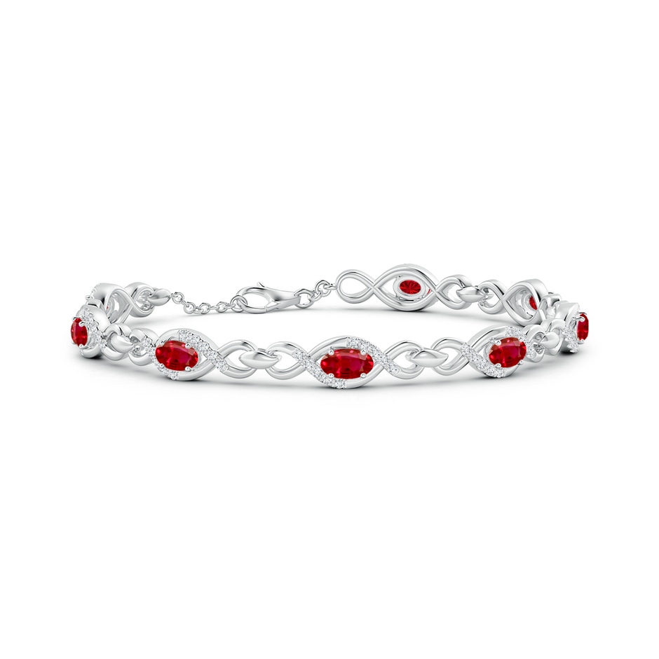 5x3mm AAA Oval Ruby Infinity Link Bracelet with Diamonds in White Gold 