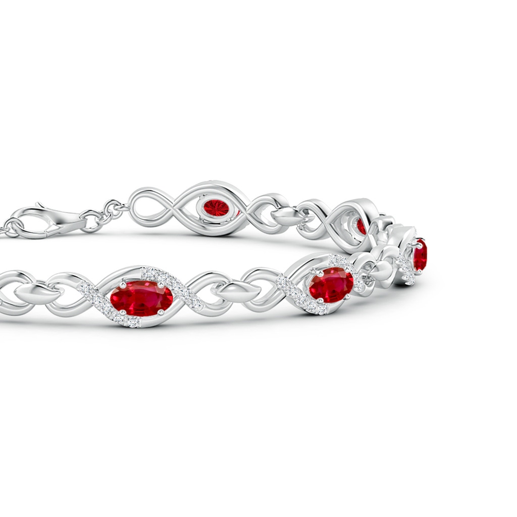 5x3mm AAA Oval Ruby Infinity Link Bracelet with Diamonds in White Gold Side 1