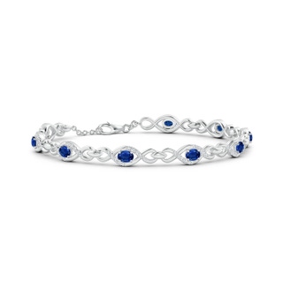 4x3mm AAA Oval Sapphire Infinity Link Bracelet with Diamonds in White Gold