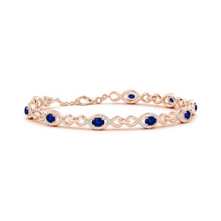 4x3mm AAAA Oval Sapphire Infinity Link Bracelet with Diamonds in Rose Gold
