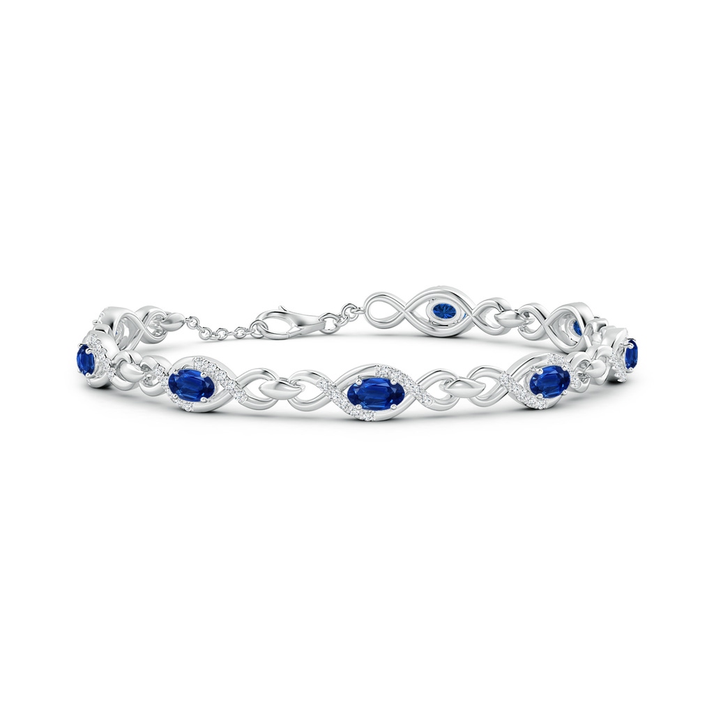 5x3mm AAA Oval Sapphire Infinity Link Bracelet with Diamonds in White Gold