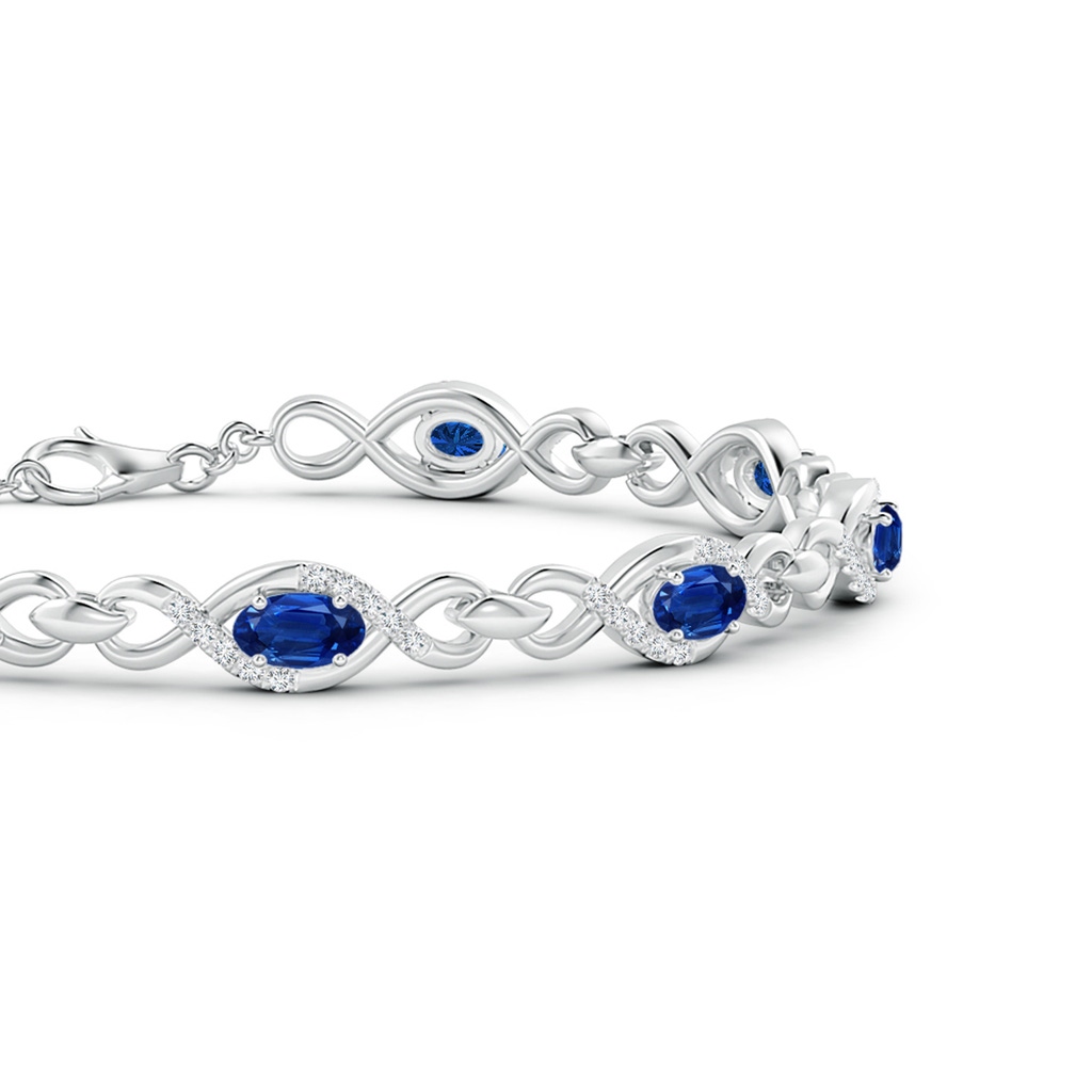 5x3mm AAA Oval Sapphire Infinity Link Bracelet with Diamonds in White Gold Side 1