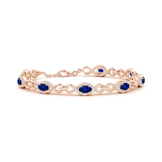 5x3mm AAAA Oval Sapphire Infinity Link Bracelet with Diamonds in Rose Gold
