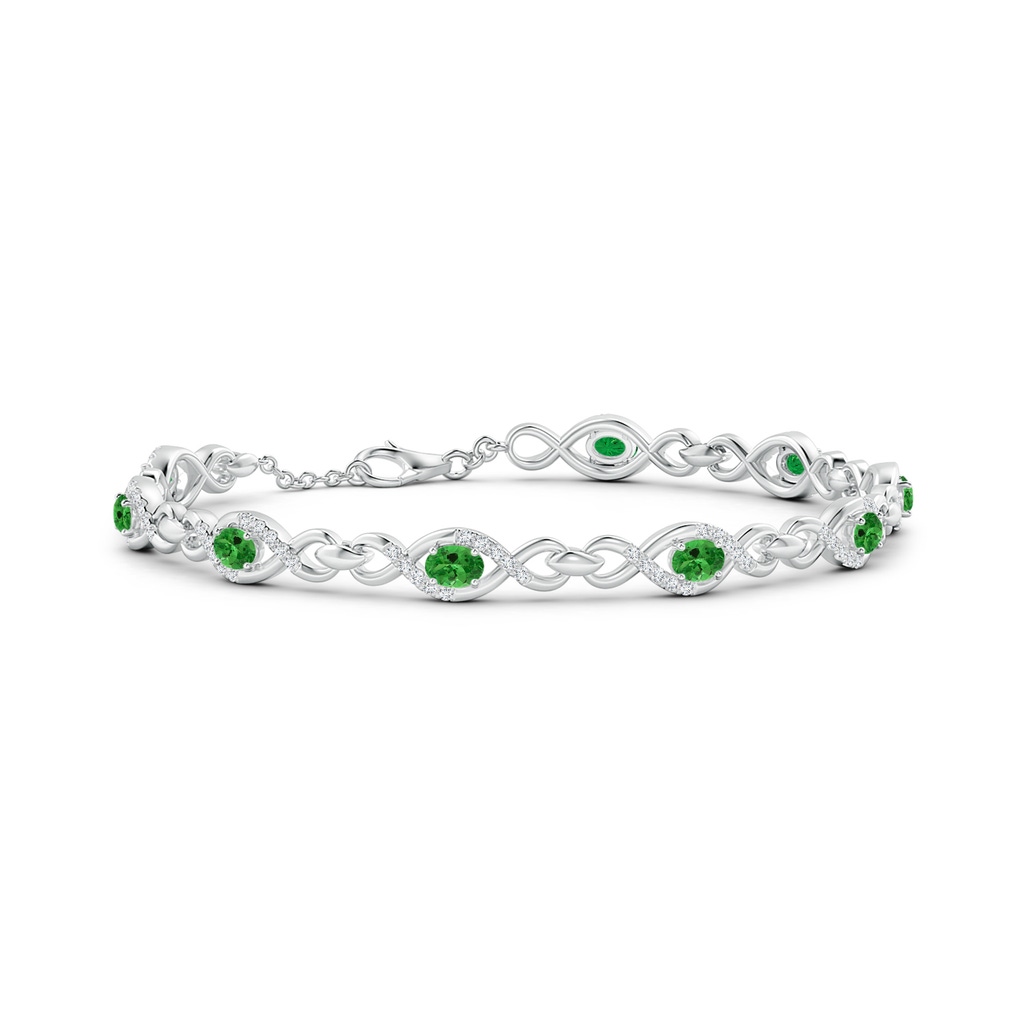 4x3mm AAA Oval Tsavorite Infinity Link Bracelet with Diamonds in White Gold