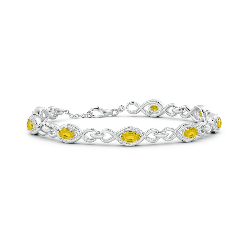 5x3mm AAA Oval Yellow Sapphire Infinity Link Bracelet with Diamonds in White Gold 