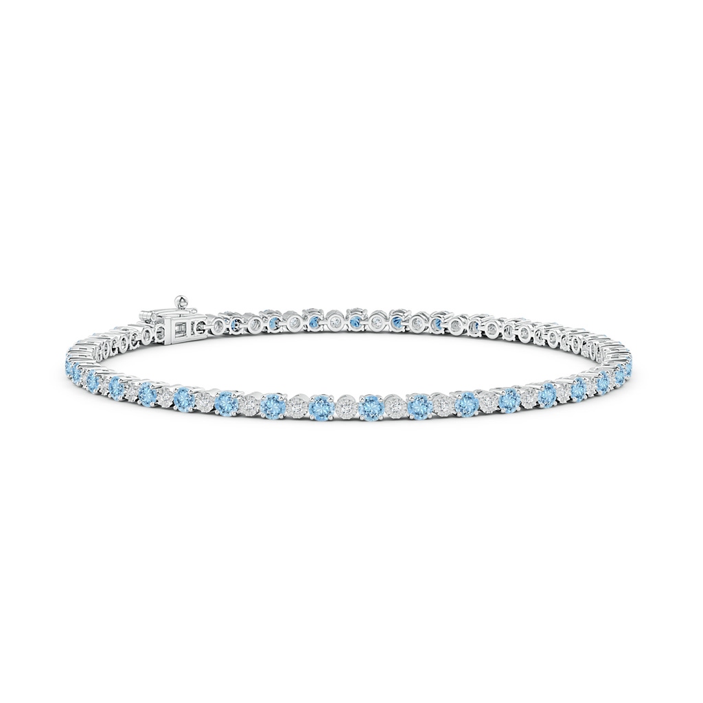 2.5mm AAAA Aquamarine and Illusion Diamond Tennis Bracelet in White Gold