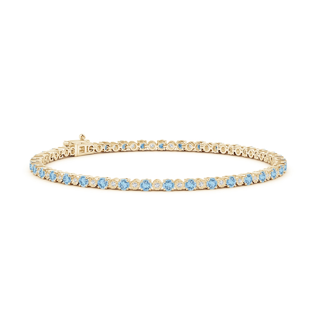 2.5mm AAAA Aquamarine and Illusion Diamond Tennis Bracelet in Yellow Gold