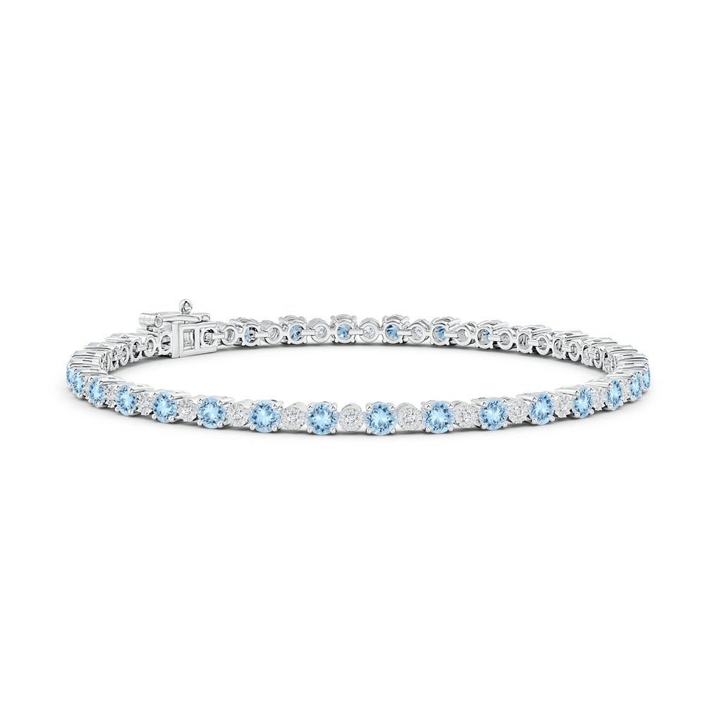 3mm AAA Aquamarine and Illusion Diamond Tennis Bracelet in White Gold