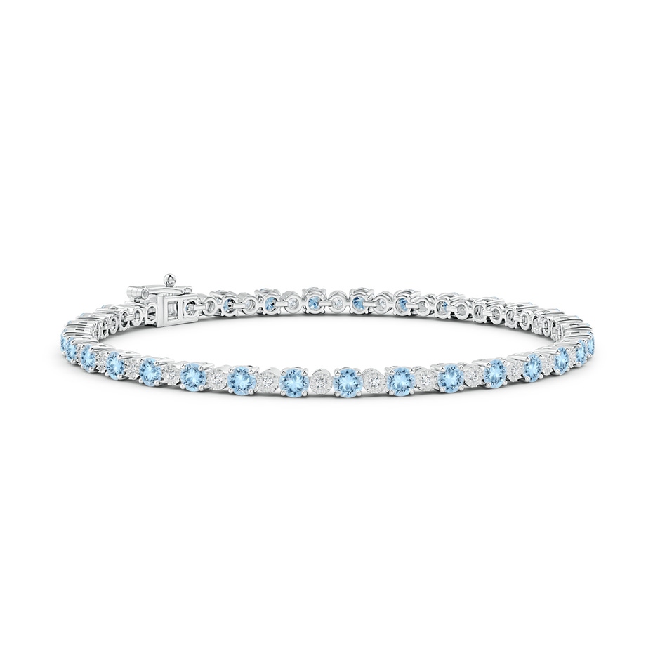 3mm AAA Aquamarine and Illusion Diamond Tennis Bracelet in White Gold 