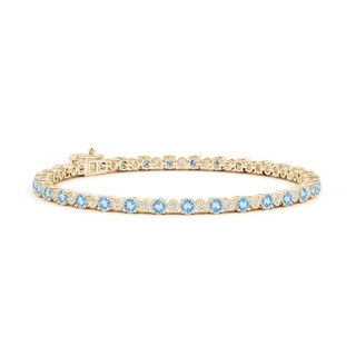 3mm AAA Aquamarine and Illusion Diamond Tennis Bracelet in Yellow Gold