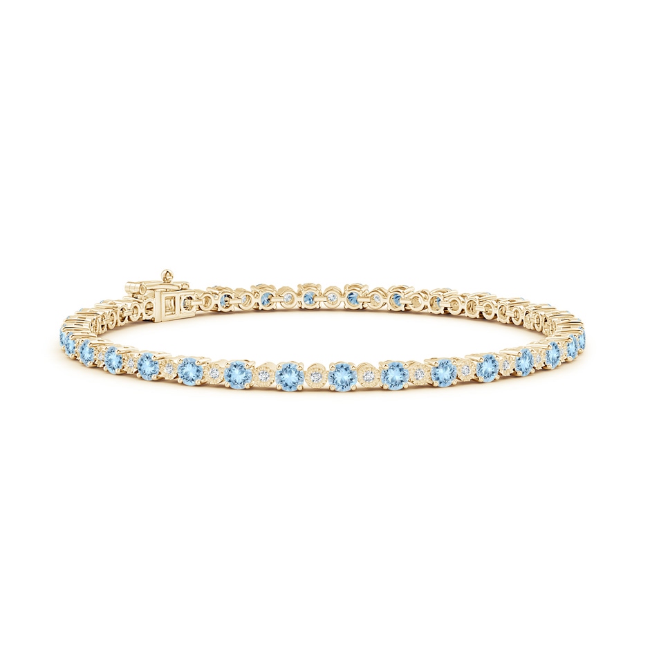 3mm AAA Aquamarine and Illusion Diamond Tennis Bracelet in Yellow Gold 