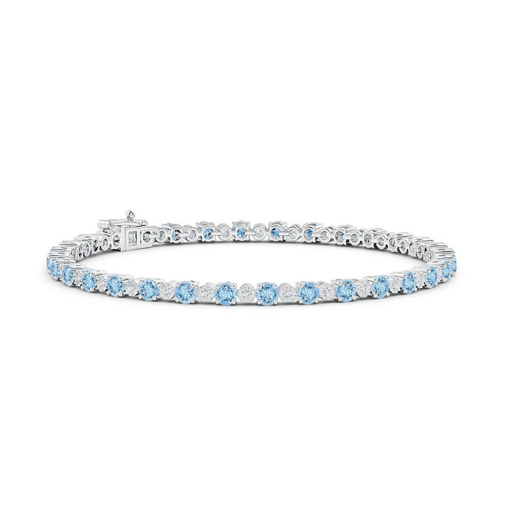 3mm AAAA Aquamarine and Illusion Diamond Tennis Bracelet in White Gold