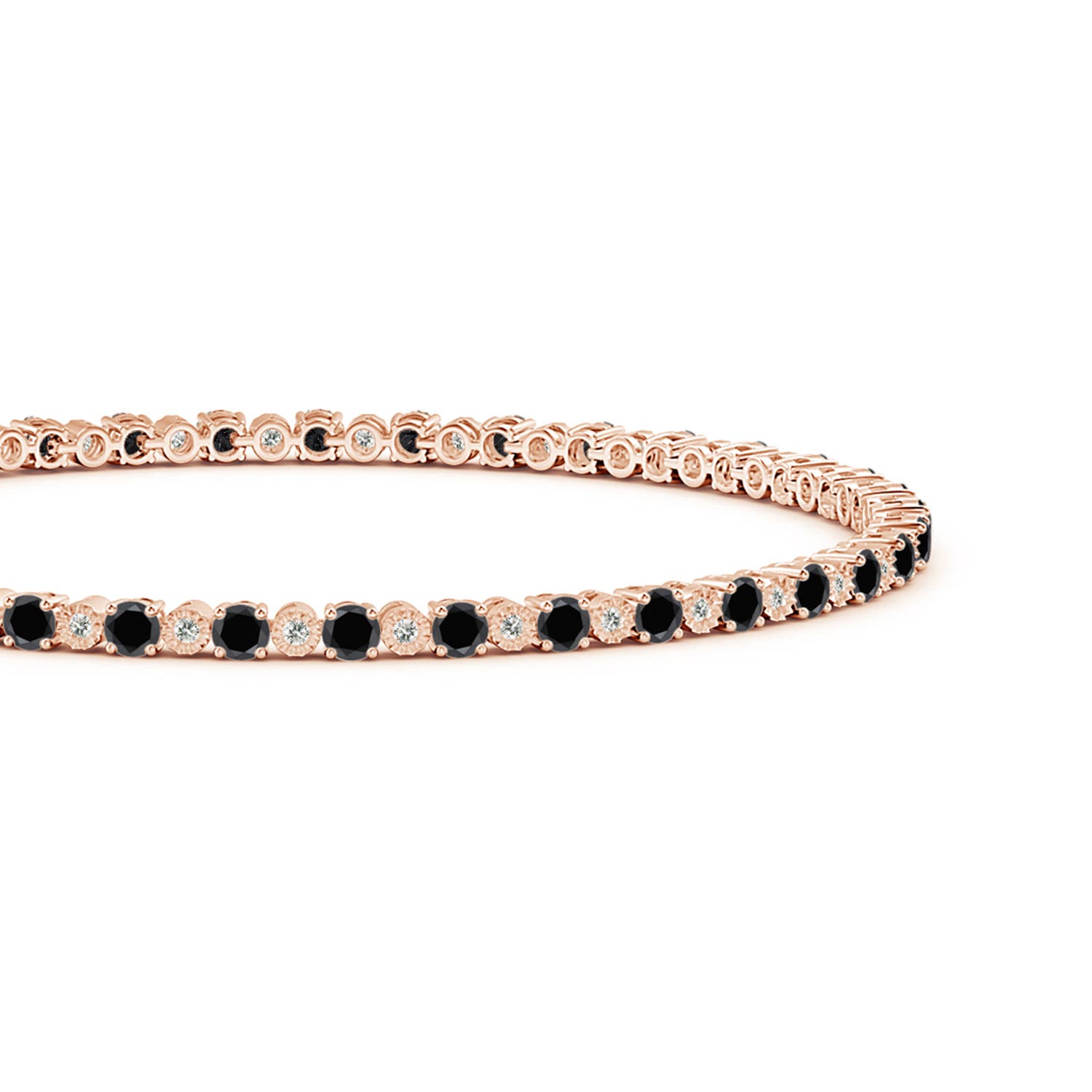2.5mm AA Alternating Black & White Diamond Tennis Bracelet in Rose Gold - side 2