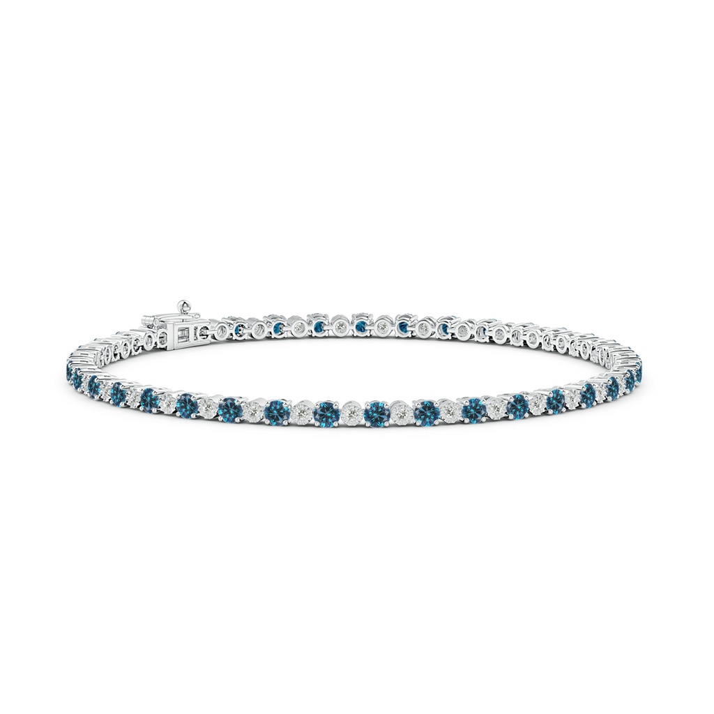 2.5mm AAA Alternating Blue & White Diamond Tennis Bracelet in White Gold