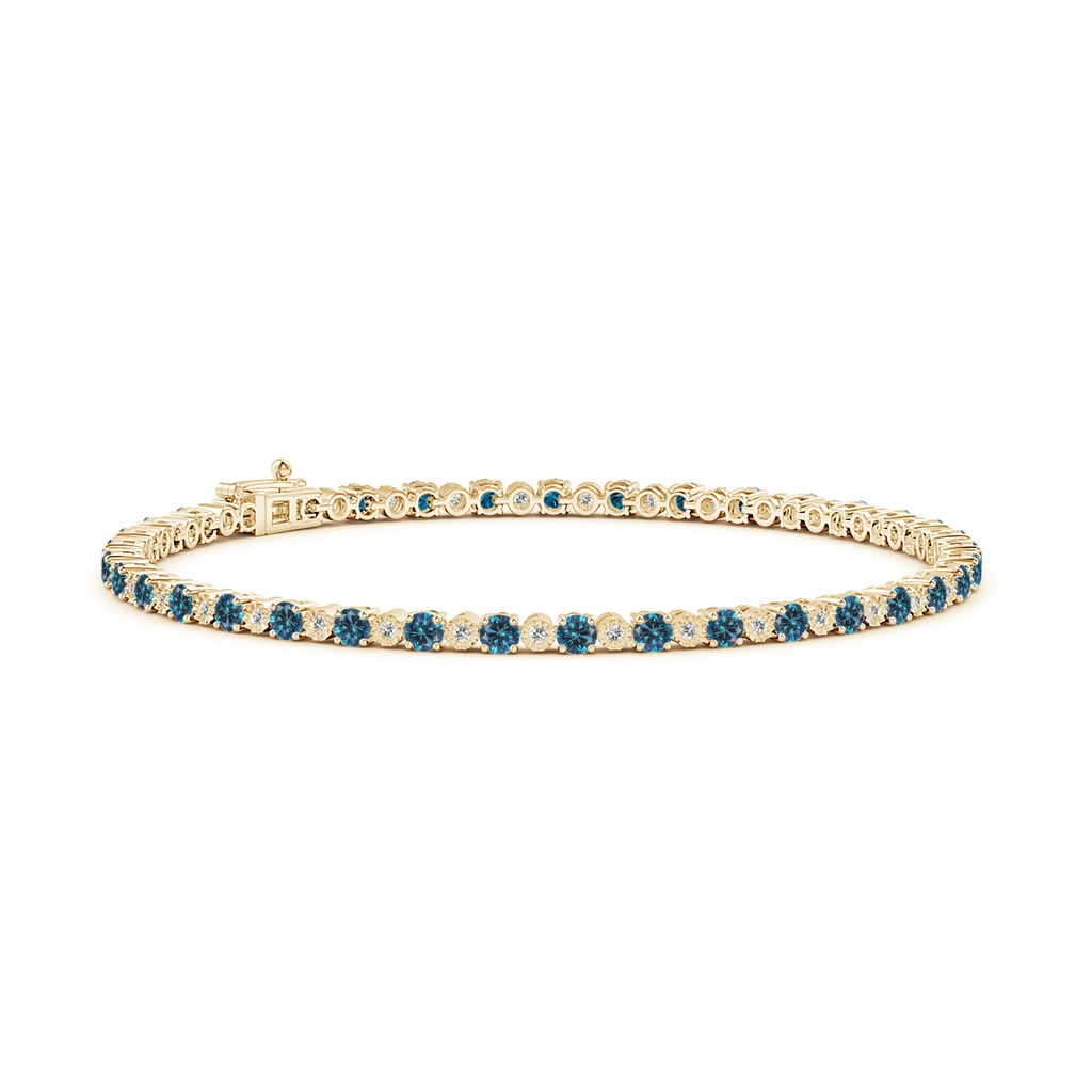 2.5mm AAA Alternating Blue & White Diamond Tennis Bracelet in Yellow Gold