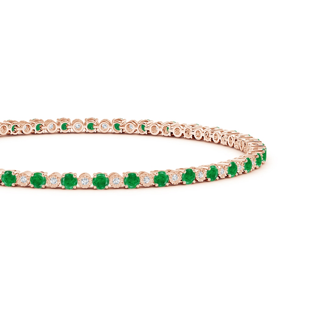 2.5mm AA Emerald and Illusion Diamond Tennis Bracelet in Rose Gold Side-1