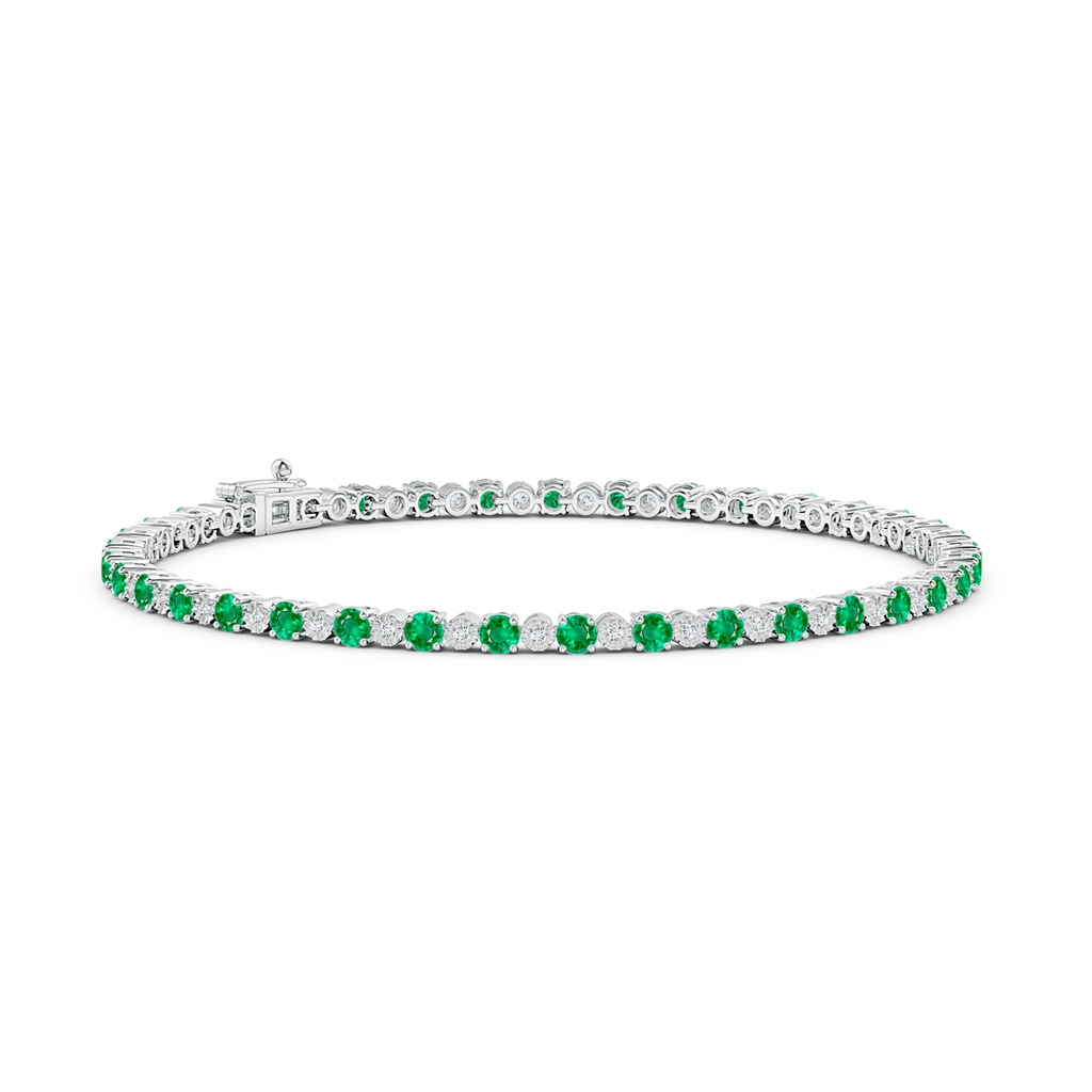2.5mm AAA Emerald and Illusion Diamond Tennis Bracelet in White Gold