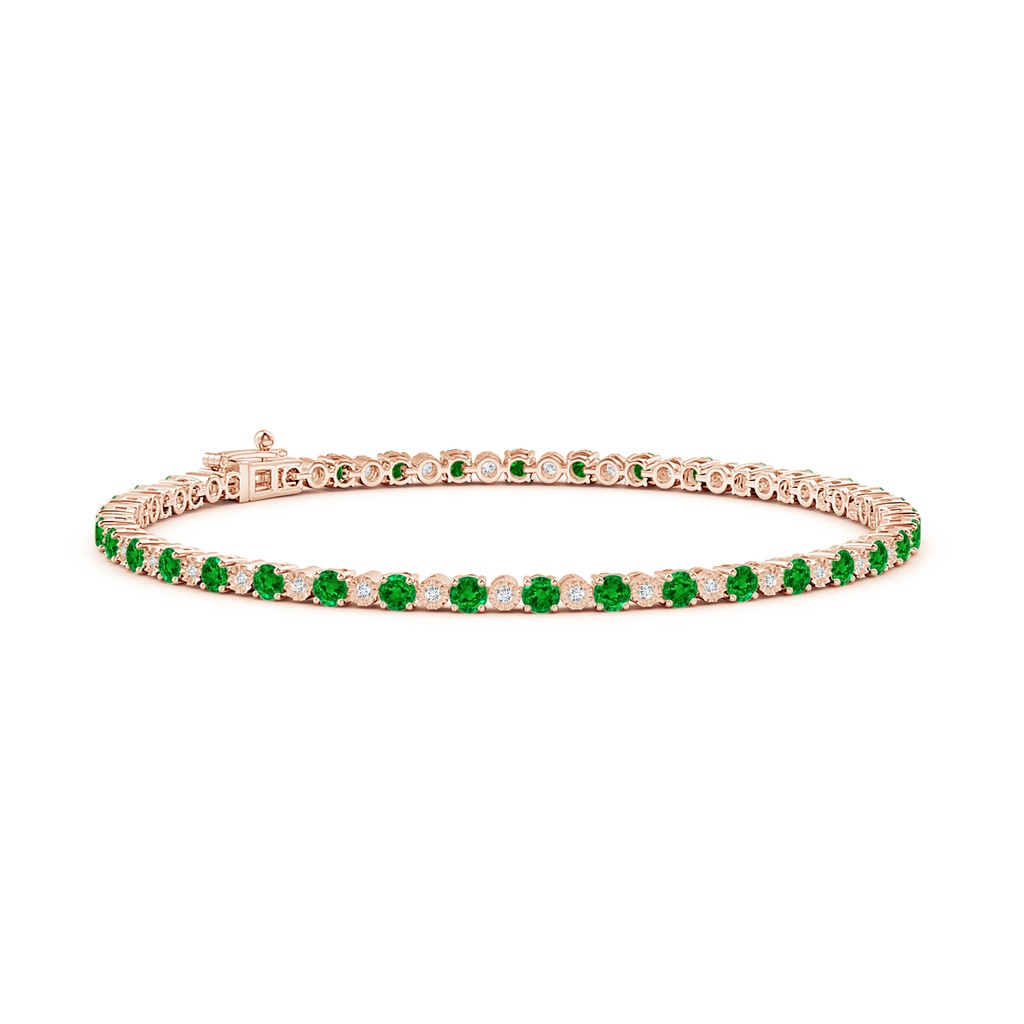 2.5mm AAAA Emerald and Illusion Diamond Tennis Bracelet in Rose Gold