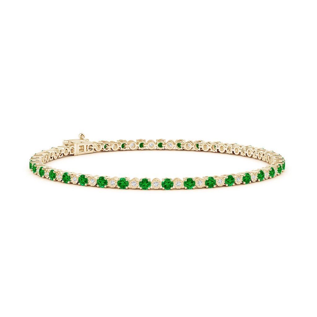 2.5mm AAAA Emerald and Illusion Diamond Tennis Bracelet in Yellow Gold