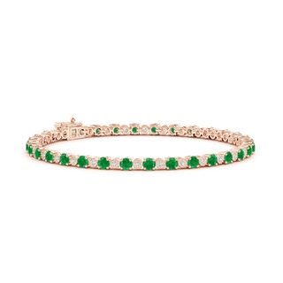 3mm AA Emerald and Illusion Diamond Tennis Bracelet in Rose Gold