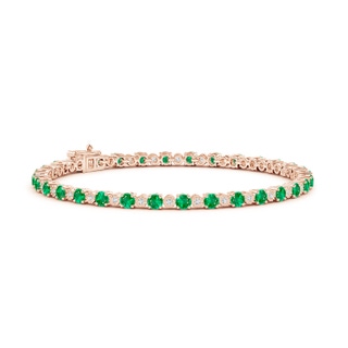 3mm AAA Emerald and Illusion Diamond Tennis Bracelet in Rose Gold