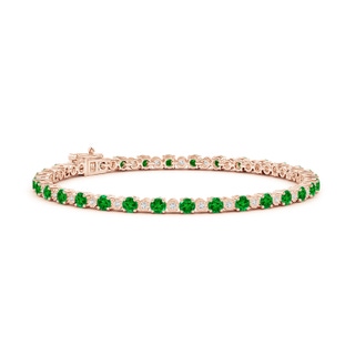 3mm AAAA Emerald and Illusion Diamond Tennis Bracelet in Rose Gold
