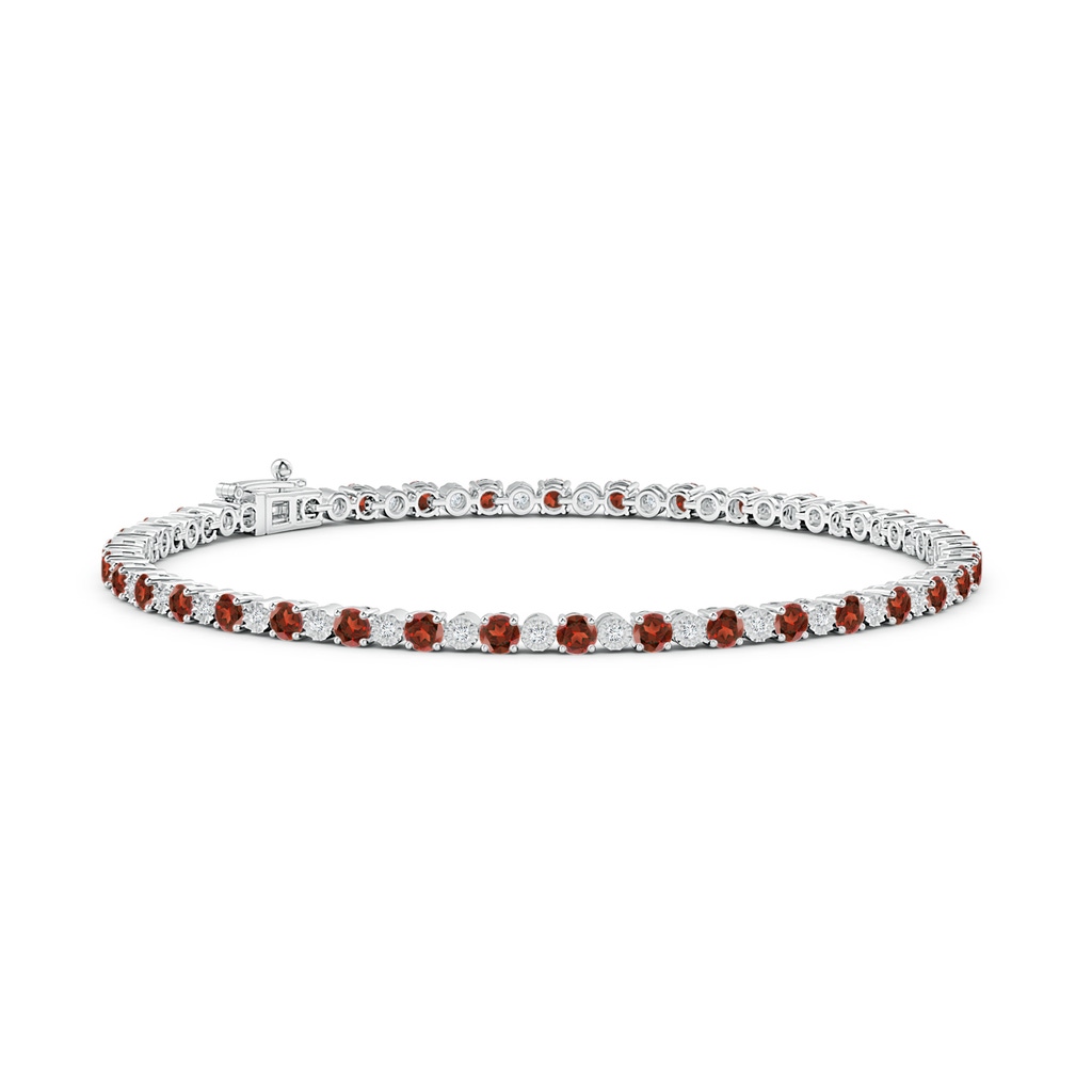 2.5mm AAA Garnet and Illusion Diamond Tennis Bracelet in White Gold