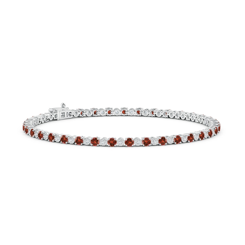 2.5mm AAA Garnet and Illusion Diamond Tennis Bracelet in White Gold 