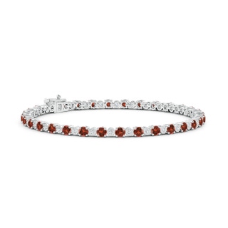 3mm AAA Garnet and Illusion Diamond Tennis Bracelet in White Gold