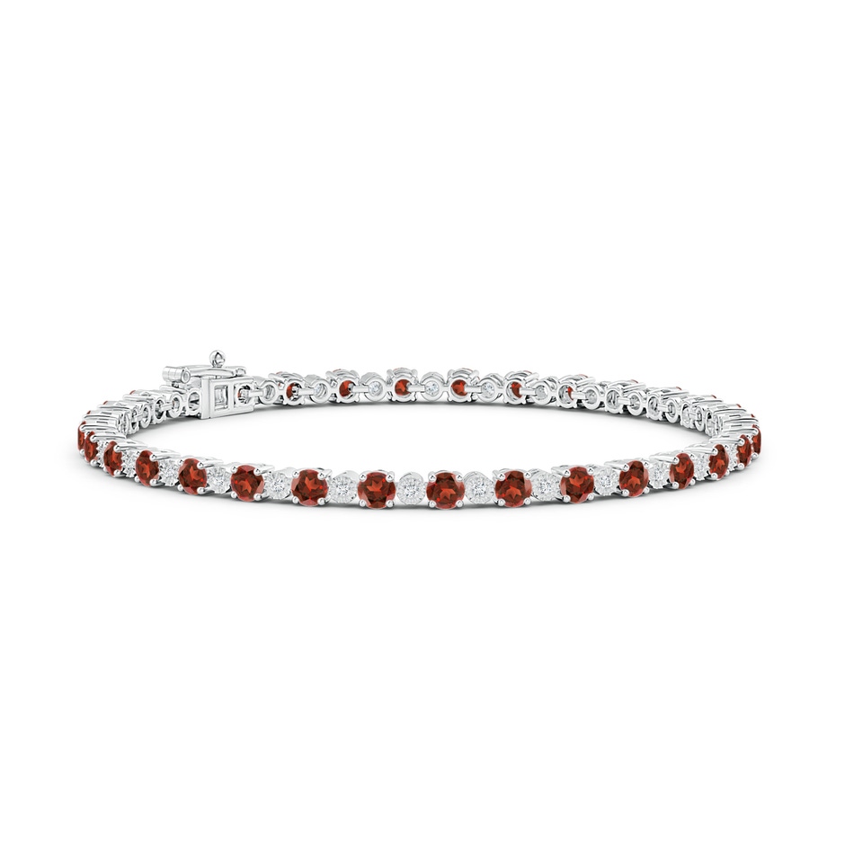 3mm AAA Garnet and Illusion Diamond Tennis Bracelet in White Gold 