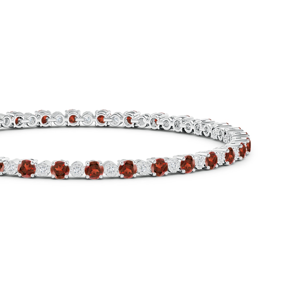 3mm AAA Garnet and Illusion Diamond Tennis Bracelet in White Gold Side-1