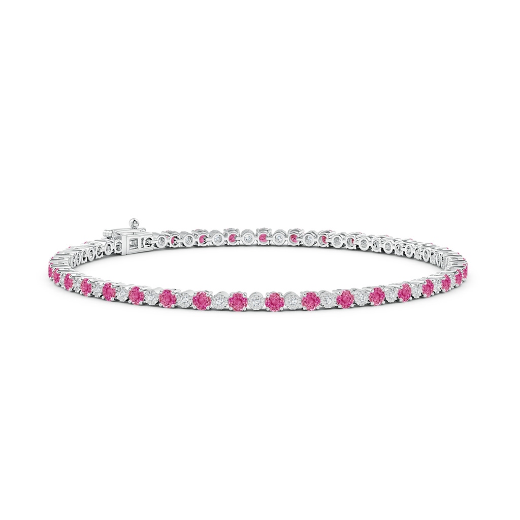 2.5mm AAA Pink Sapphire and Illusion Diamond Tennis Bracelet in White Gold