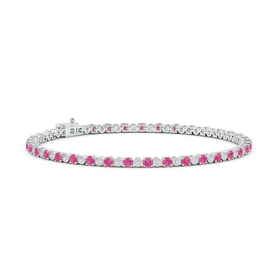 2.5mm AAA Pink Sapphire and Illusion Diamond Tennis Bracelet in White Gold 