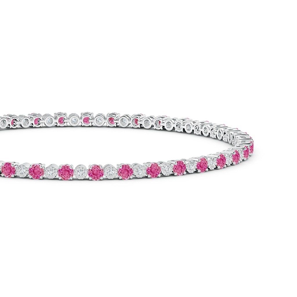 2.5mm AAA Pink Sapphire and Illusion Diamond Tennis Bracelet in White Gold Side-1