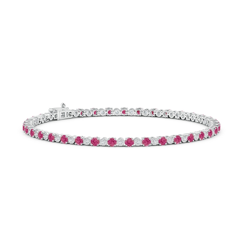 2.5mm AAAA Pink Sapphire and Illusion Diamond Tennis Bracelet in White Gold
