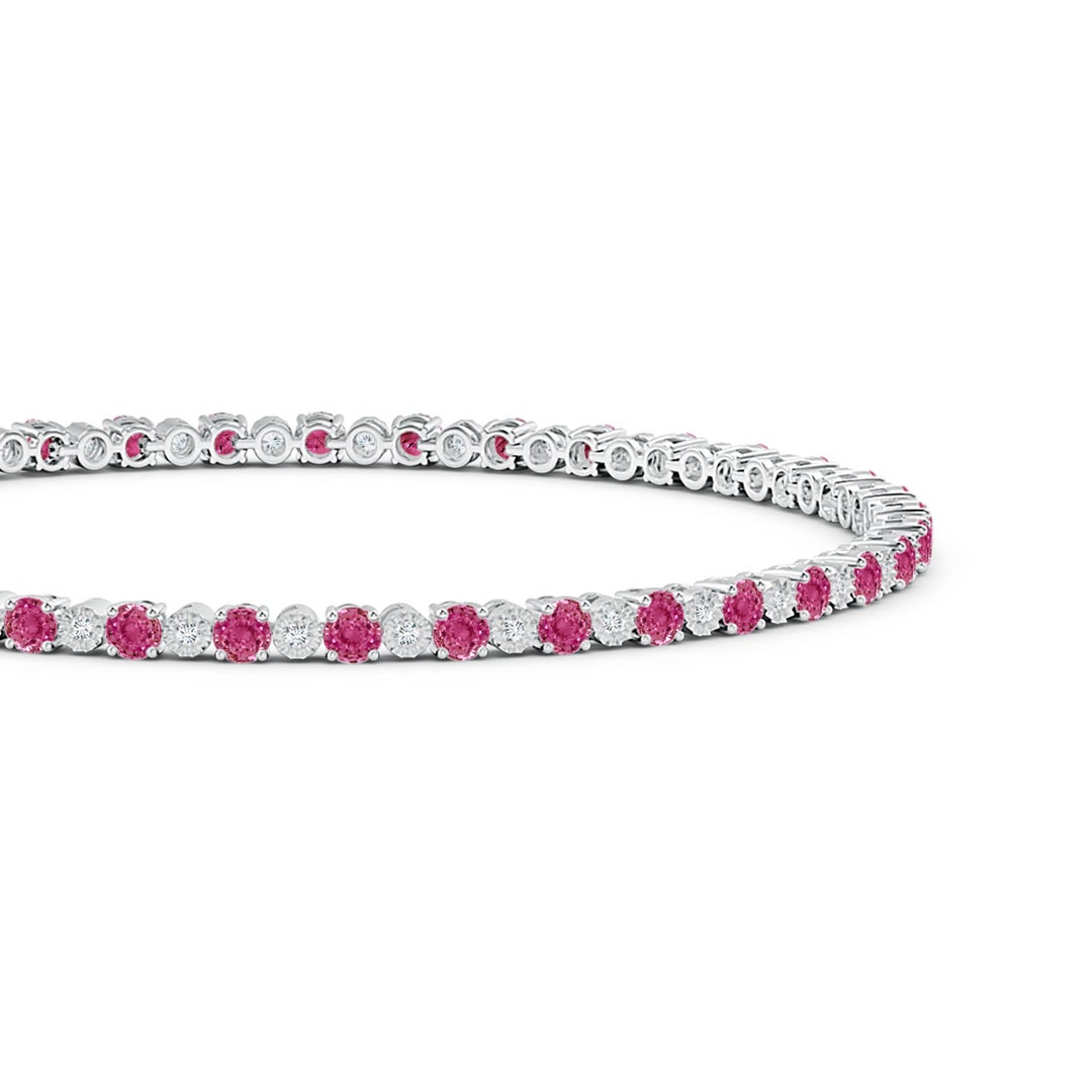 2.5mm AAAA Pink Sapphire and Illusion Diamond Tennis Bracelet in White Gold - side 1