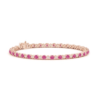 3mm AAA Pink Sapphire and Illusion Diamond Tennis Bracelet in Rose Gold