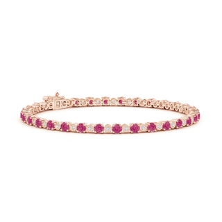 3mm AAAA Pink Sapphire and Illusion Diamond Tennis Bracelet in Rose Gold