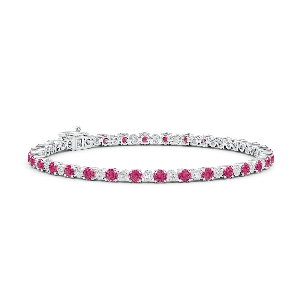 3mm AAAA Pink Sapphire and Illusion Diamond Tennis Bracelet in White Gold