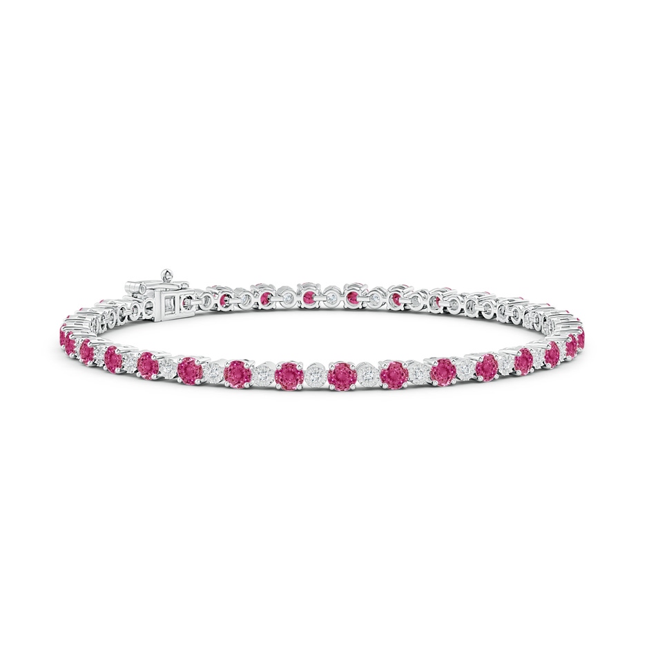 3mm AAAA Pink Sapphire and Illusion Diamond Tennis Bracelet in White Gold 