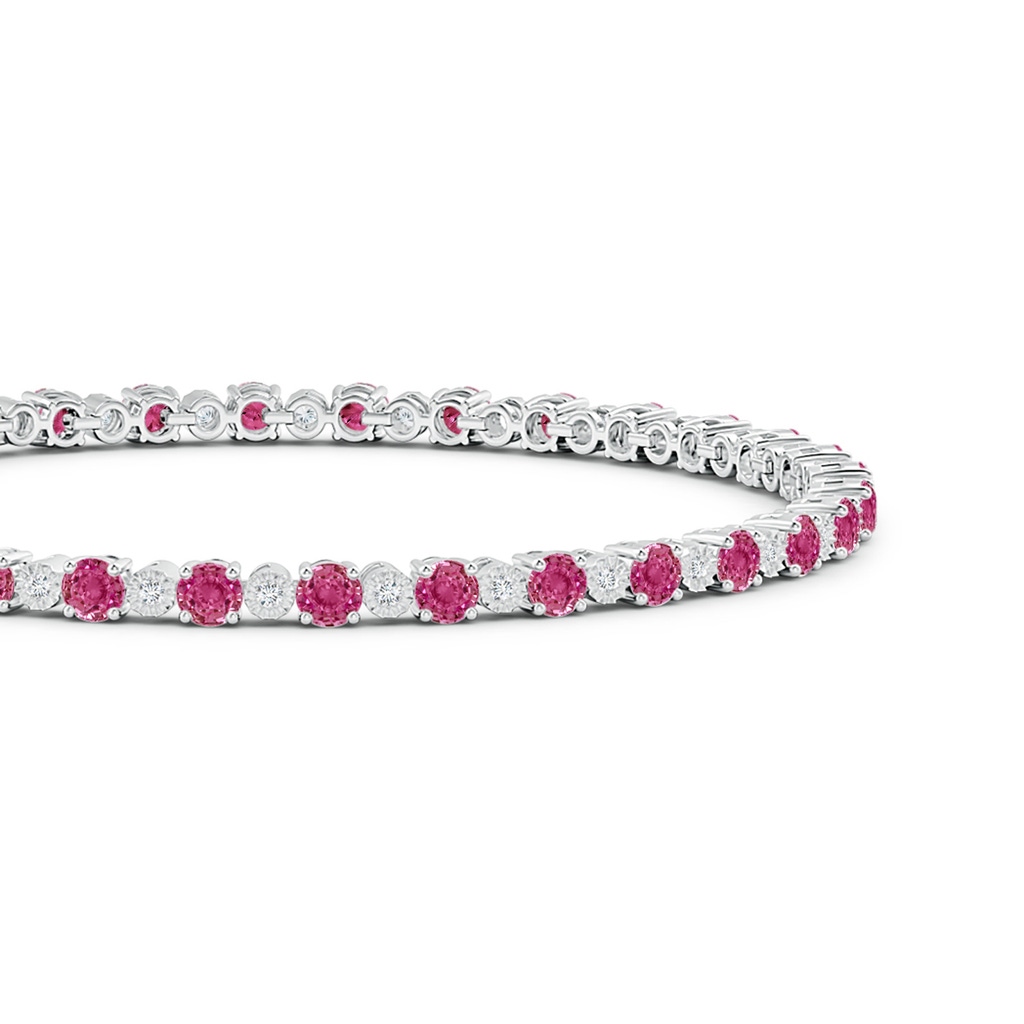 3mm AAAA Pink Sapphire and Illusion Diamond Tennis Bracelet in White Gold Side-1