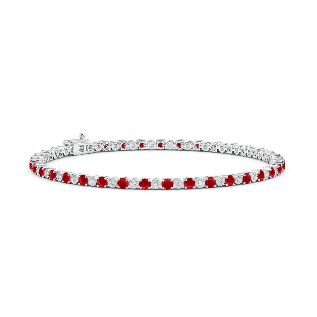 2.5mm AAA Ruby and Illusion Diamond Tennis Bracelet in White Gold 