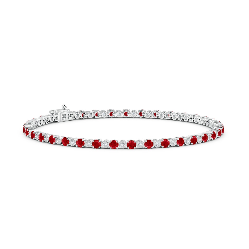 2.5mm AAA Ruby and Illusion Diamond Tennis Bracelet in White Gold